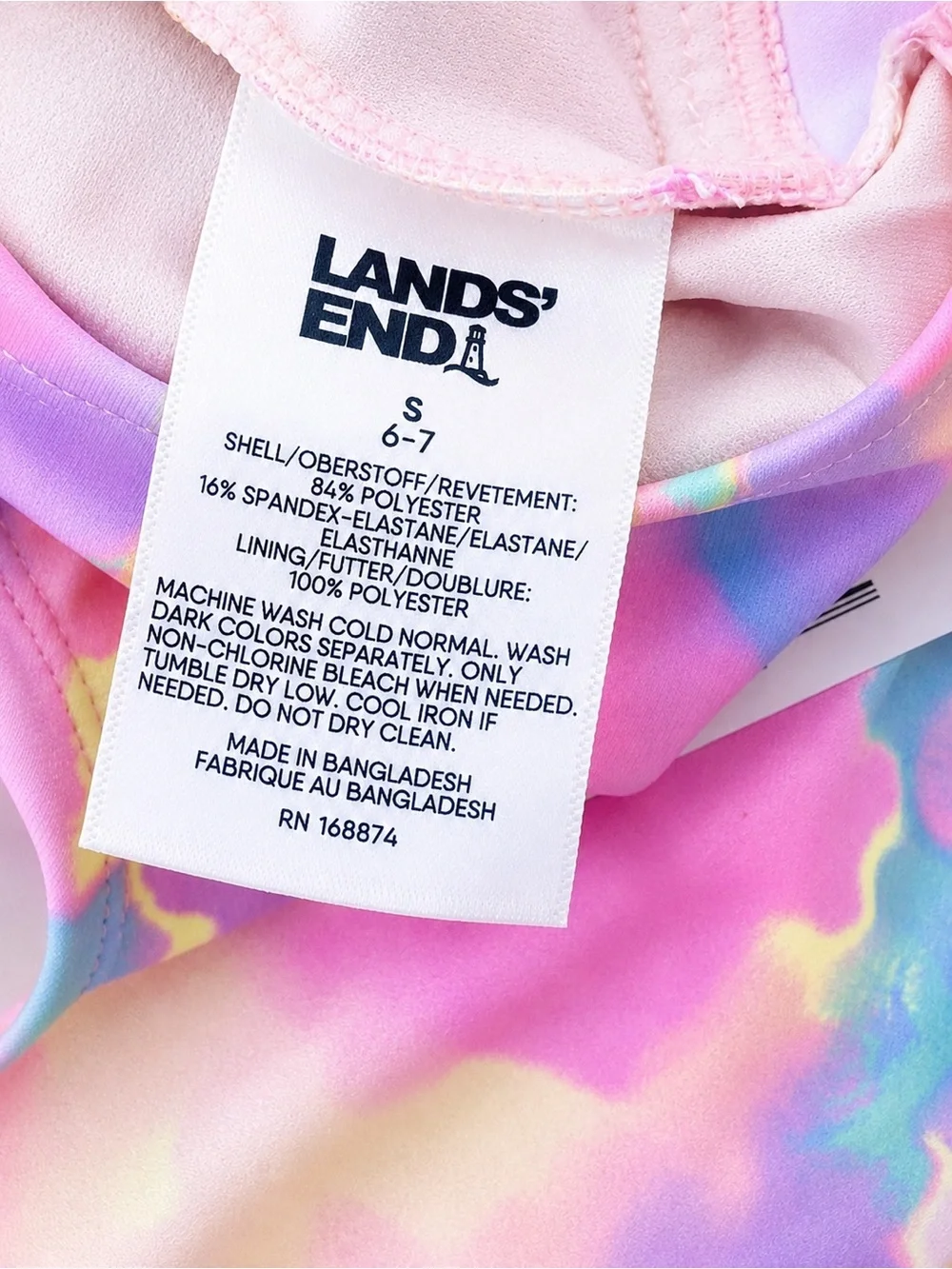 NWT Lands’ End Girls Tie-Dye One Piece Swimsuit Size S 6-7